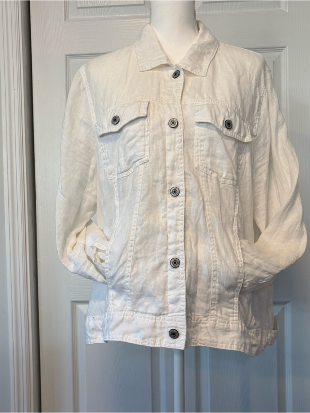Jones & Co White Linen Utility Jacket 1X Coastal Quiet Luxury Resort